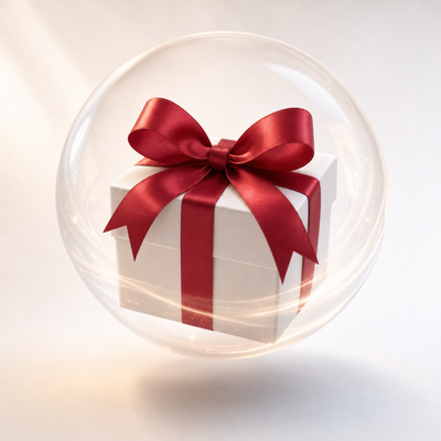 Gift box protected inside a clear bubble